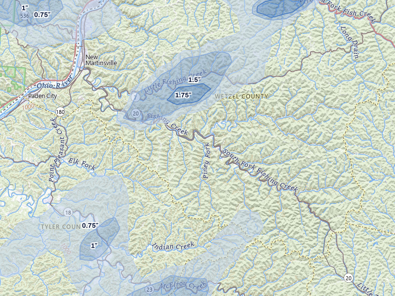 NEXRAD radar-signature map of the hail storm over Reader, WV on Jul 4, 2026