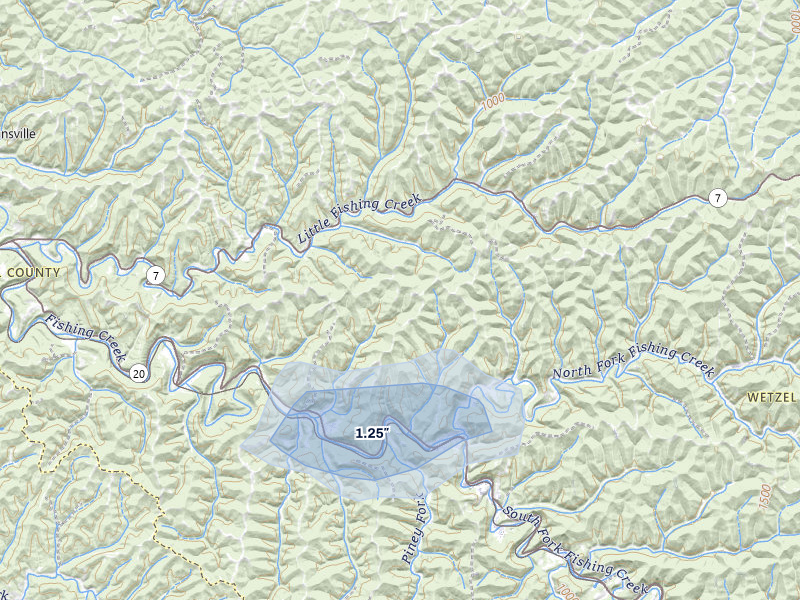 NEXRAD radar-signature map of the hail storm over Reader, WV on Aug 22, 2026