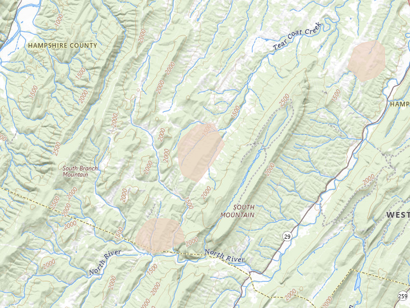 Radar-estimated hail-size map of the storm over Rio, WV on Jul 4, 2026