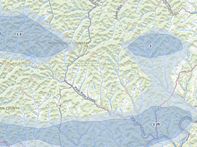 NEXRAD radar-signature map of the hail storm over Rivesville, WV on Apr 1, 2026
