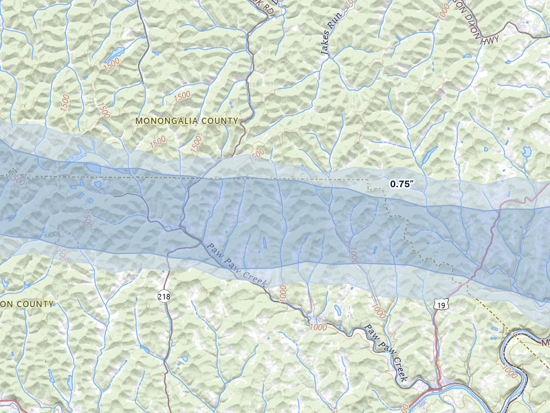 NEXRAD radar-signature map of the hail storm over Rivesville, WV on May 13, 2026