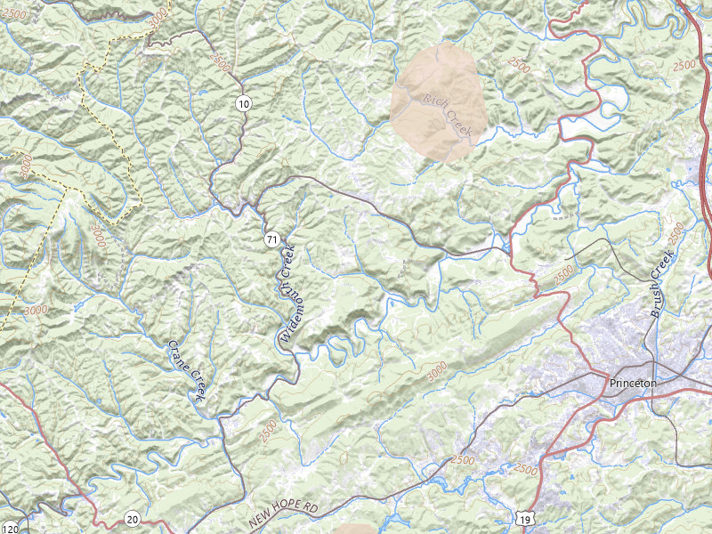 Radar-estimated hail-size map of the storm over Rock, WV on Jul 4, 2026