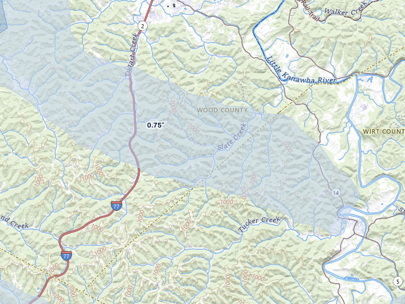 NEXRAD radar-signature map of the hail storm over Rockport, WV on Aug 10, 2026