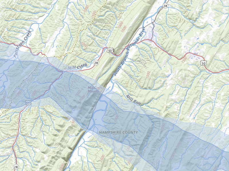NEXRAD radar-signature map of the hail over Romney, WV