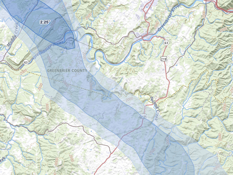 NEXRAD radar-signature map of the hail storm over Ronceverte, WV on Jul 28, 2026