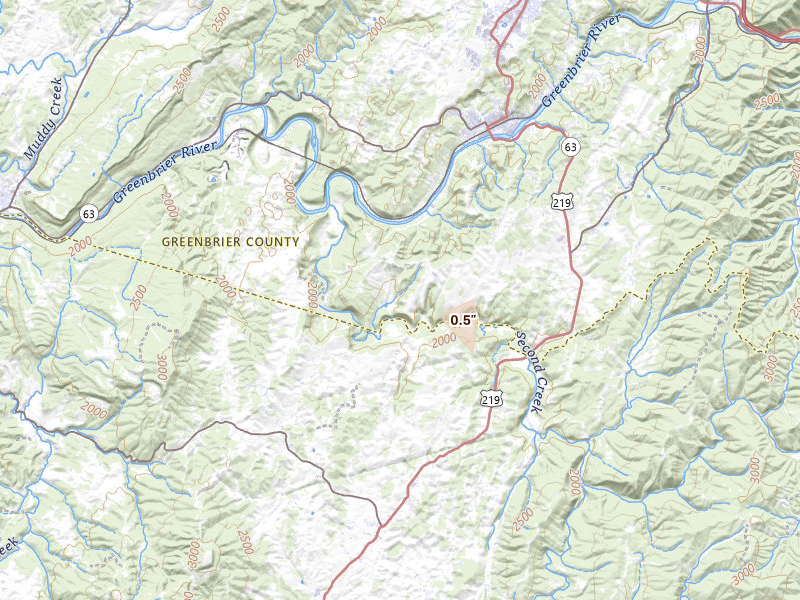 Radar-estimated hail-size map of the storm over Ronceverte, WV