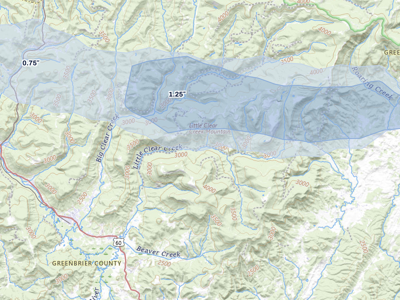 NEXRAD radar-signature map of the hail storm over Rupert, WV on Mar 4, 2026