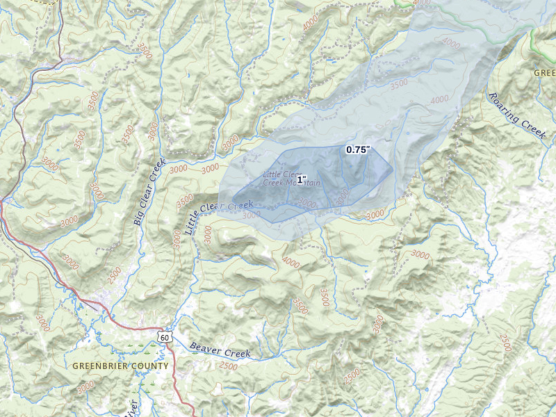 NEXRAD radar-signature map of the hail over Rupert, WV
