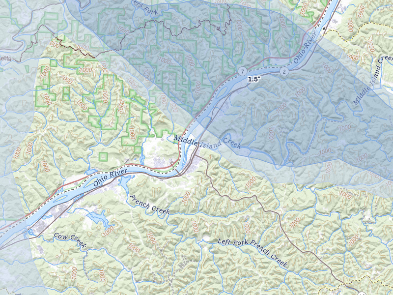 NEXRAD radar-signature map of the hail storm over Saint Marys, WV on Aug 10, 2026