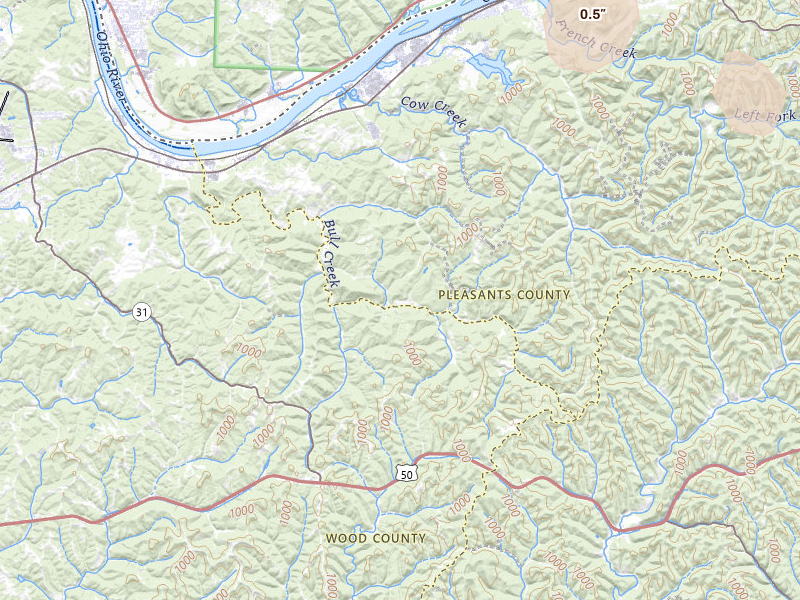 Radar-estimated hail-size map of the storm over Saint Marys, WV on Aug 11, 2026