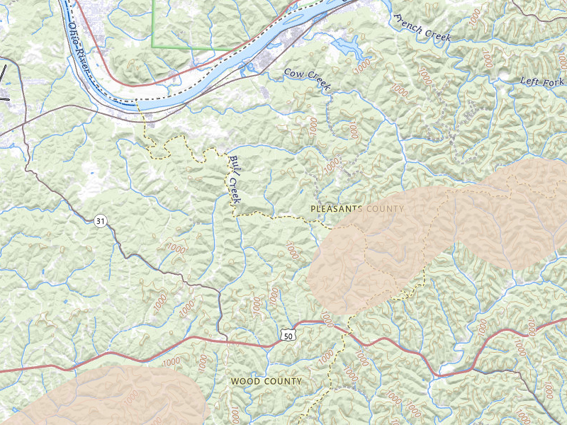Radar-estimated hail-size map of the storm over Saint Marys, WV on Aug 22, 2026