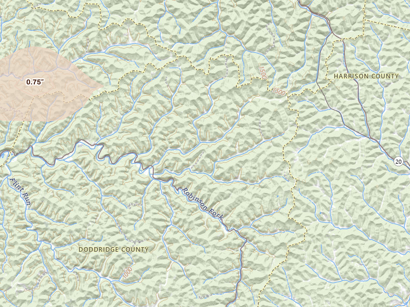 Radar-estimated hail-size map of the storm over Salem, WV on Apr 1, 2026