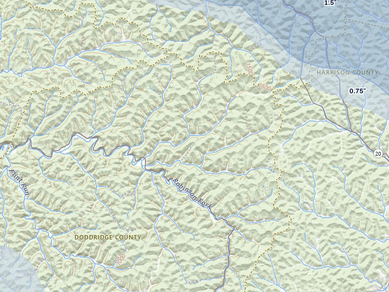 NEXRAD radar-signature map of the hail over Salem, WV