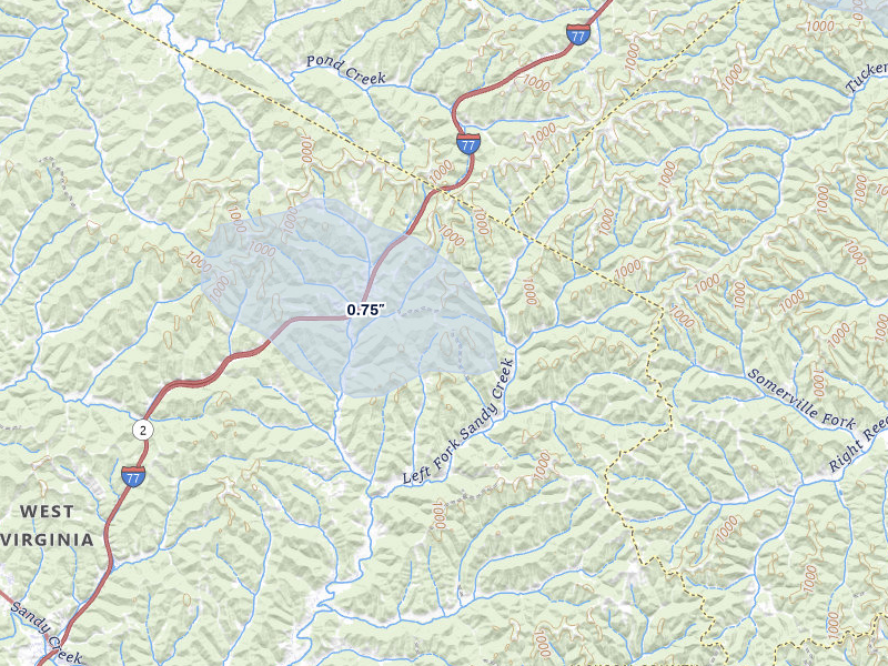 NEXRAD radar-signature map of the hail storm over Sandyville, WV on Aug 10, 2026