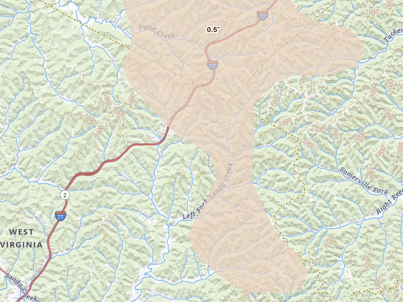 Radar-estimated hail-size map of the storm over Sandyville, WV