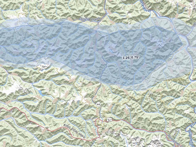 NEXRAD radar-signature map of the hail storm over Sarah Ann, WV on Apr 1, 2026