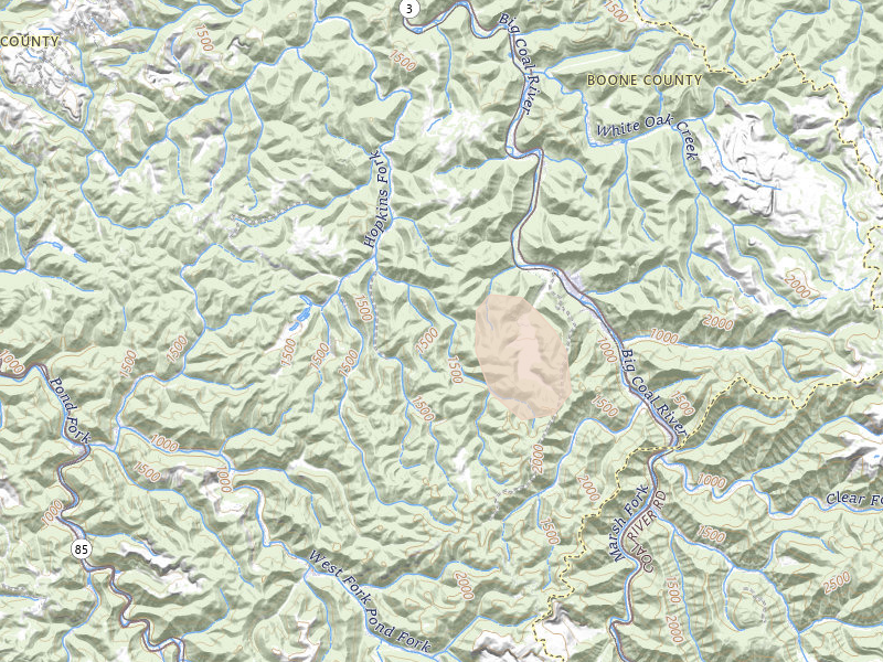 Radar-estimated hail-size map of the storm over Seth, WV on Jul 4, 2026