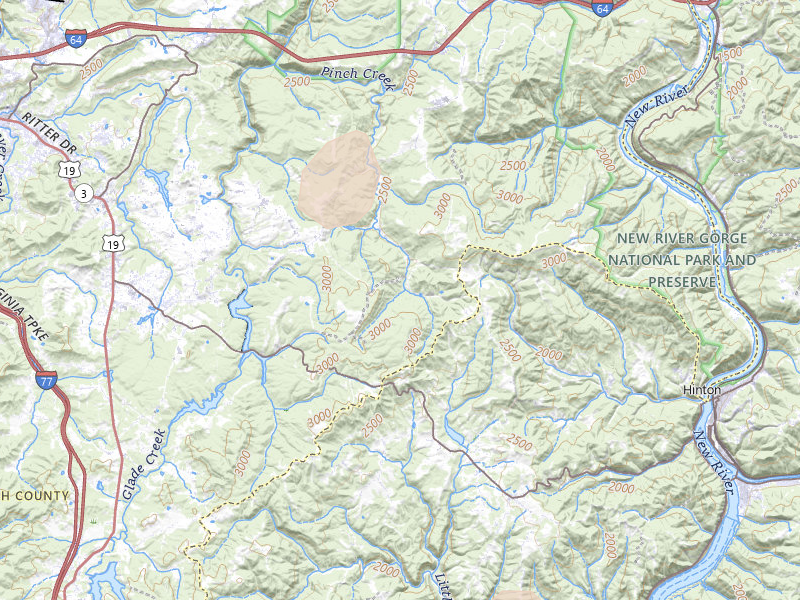 Radar-estimated hail-size map of the storm over Shady Spring, WV on Jul 4, 2026