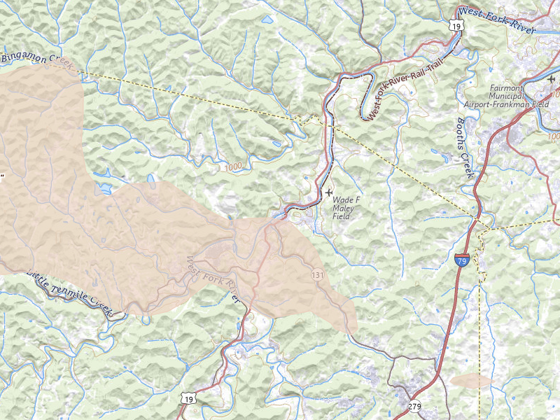 Radar-estimated hail-size map of the storm over Shinnston, WV on Jul 21, 2026