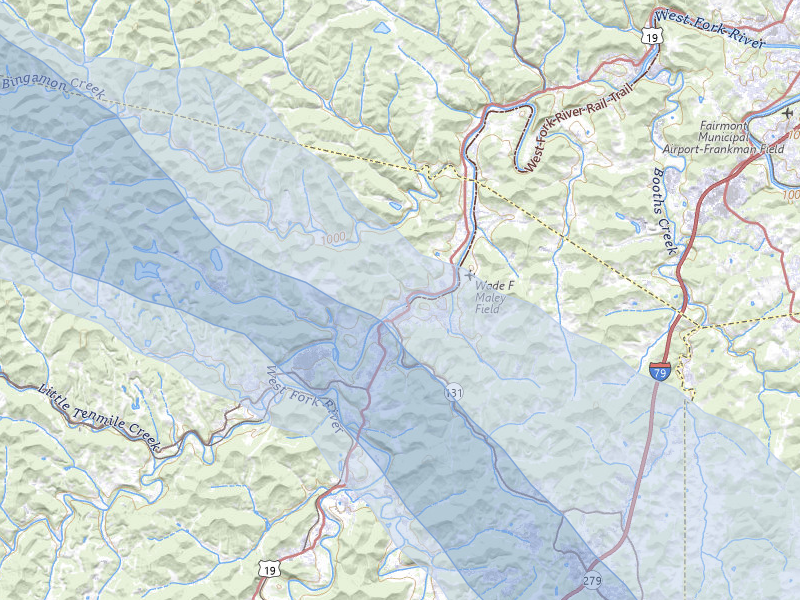 NEXRAD radar-signature map of the hail over Shinnston, WV