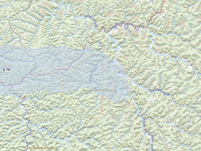 NEXRAD radar-signature map of the hail storm over Shock, WV on May 13, 2026