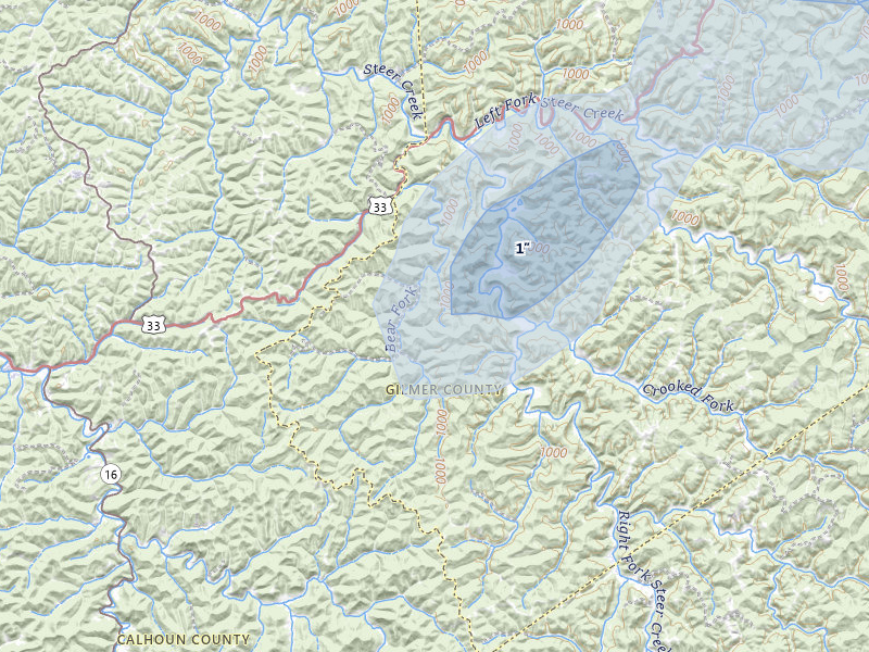 NEXRAD radar-signature map of the hail over Shock, WV