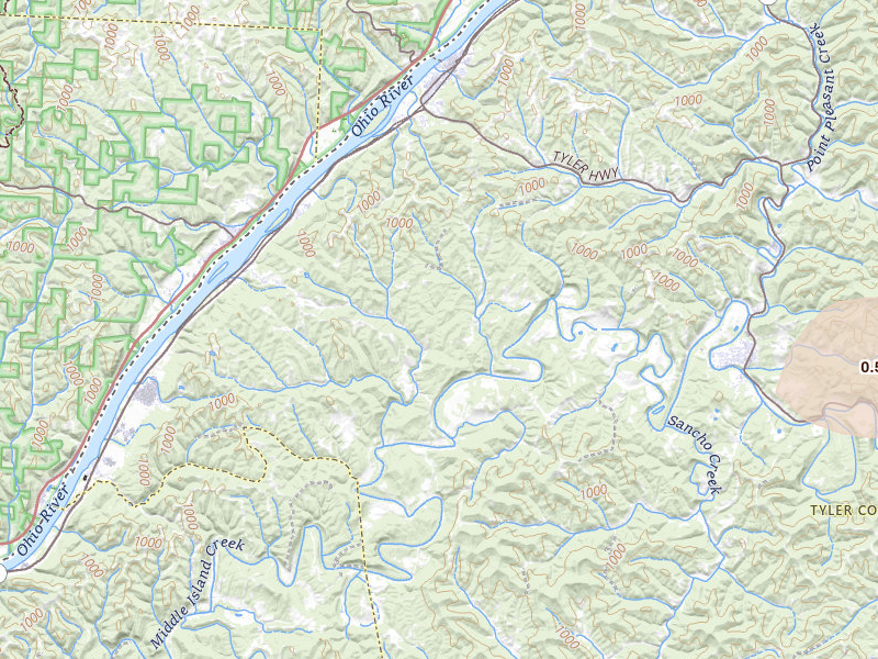 Radar-estimated hail-size map of the storm over Sistersville, WV on Jul 4, 2026