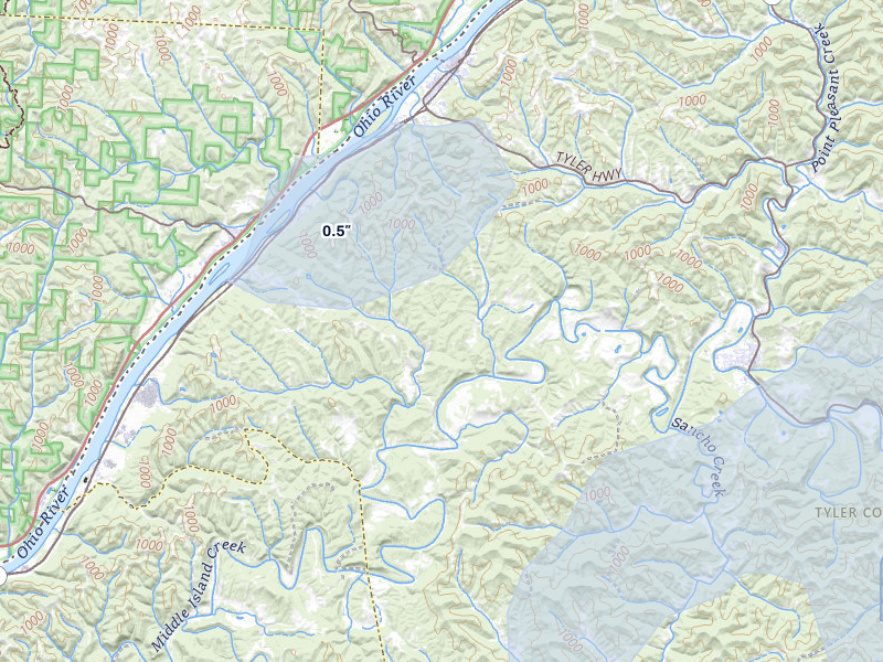 NEXRAD radar-signature map of the hail over Sistersville, WV