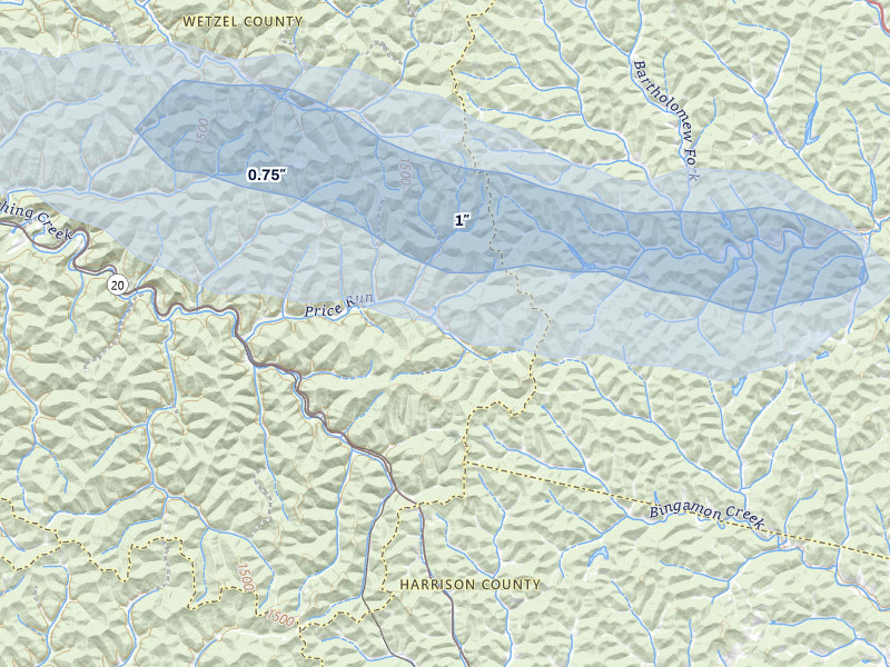 NEXRAD radar-signature map of the hail storm over Smithfield, WV on May 13, 2026
