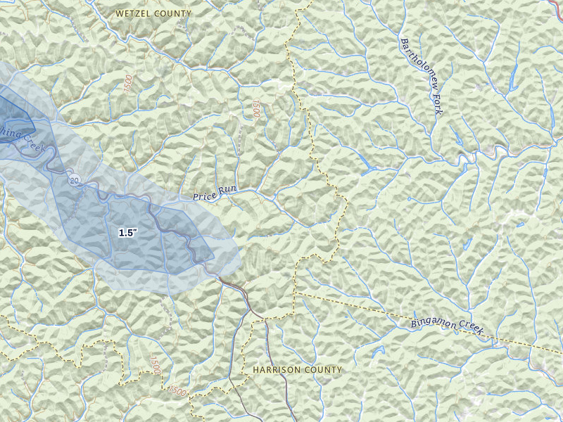 NEXRAD radar-signature map of the hail storm over Smithfield, WV on May 27, 2026