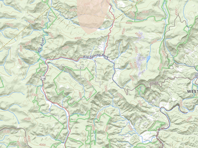 Radar-estimated hail-size map of the storm over Snowshoe, WV on Jul 4, 2026