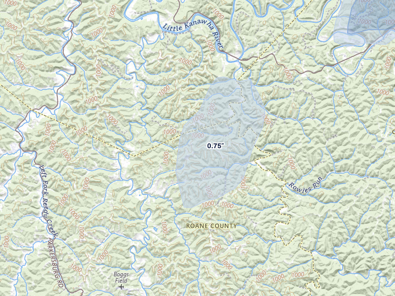 NEXRAD radar-signature map of the hail over Spencer, WV