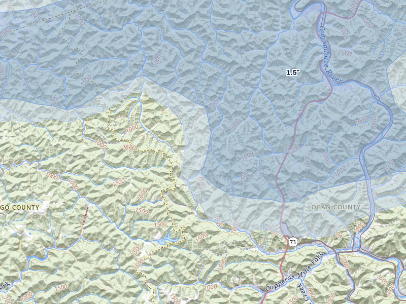 NEXRAD radar-signature map of the hail storm over Verdunville, WV on Apr 1, 2026
