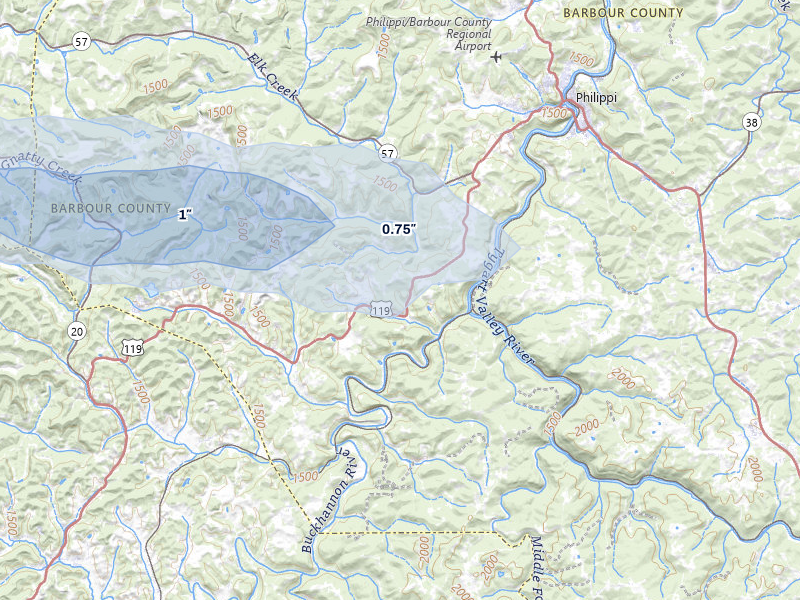 NEXRAD radar-signature map of the hail storm over Volga, WV on May 13, 2026