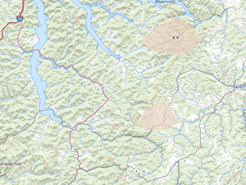 Radar-estimated hail-size map of the storm over Walkersville, WV on Jun 11, 2026