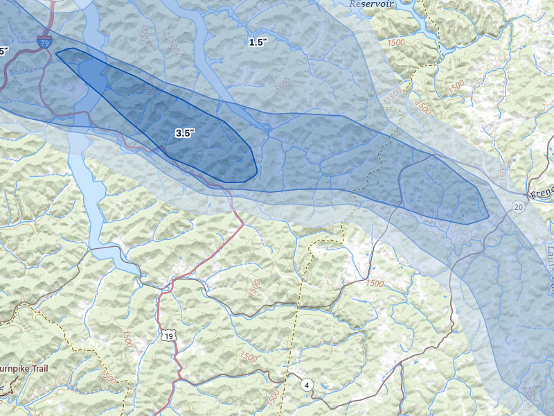 NEXRAD radar-signature map of the hail over Walkersville, WV
