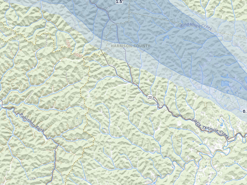 NEXRAD radar-signature map of the hail over Wallace, WV
