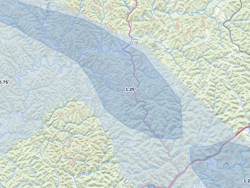 NEXRAD radar-signature map of the hail storm over Walton, WV on Aug 10, 2026