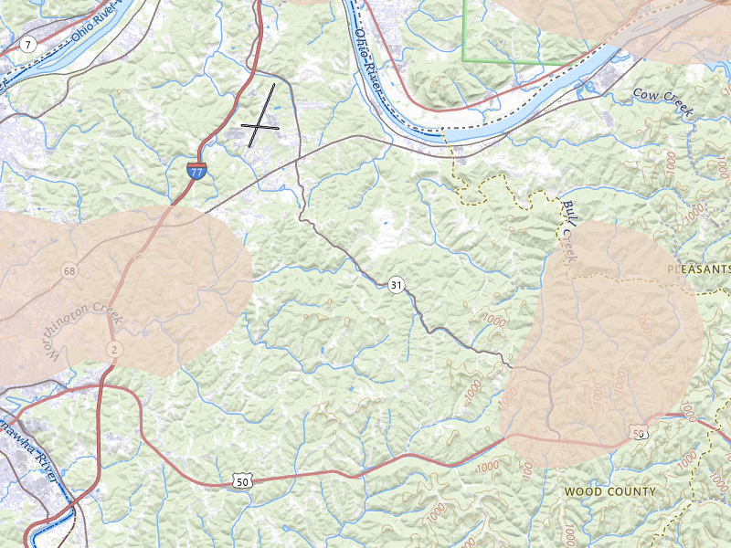 Radar-estimated hail-size map of the storm over Waverly, WV on Apr 1, 2026