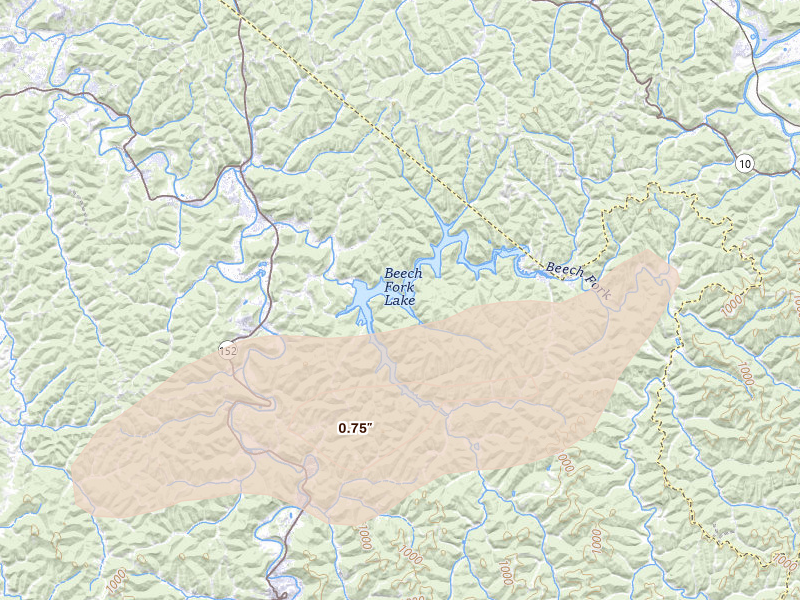 Radar-estimated hail-size map of the storm over Wayne, WV on May 20, 2026