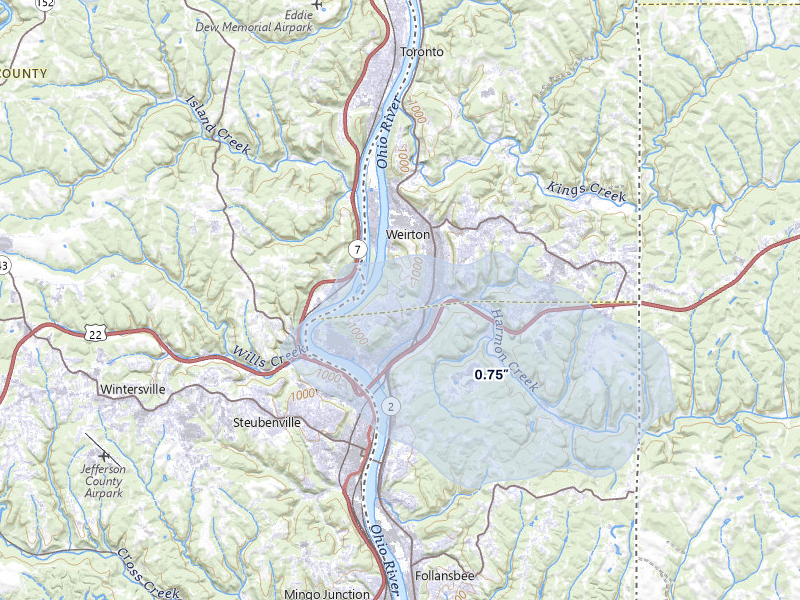 NEXRAD radar-signature map of the hail storm over Weirton, WV on Mar 22, 2026