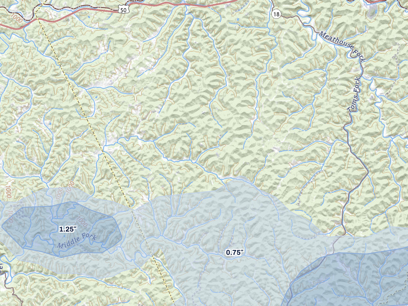 NEXRAD radar-signature map of the hail storm over West Union, WV on May 13, 2026