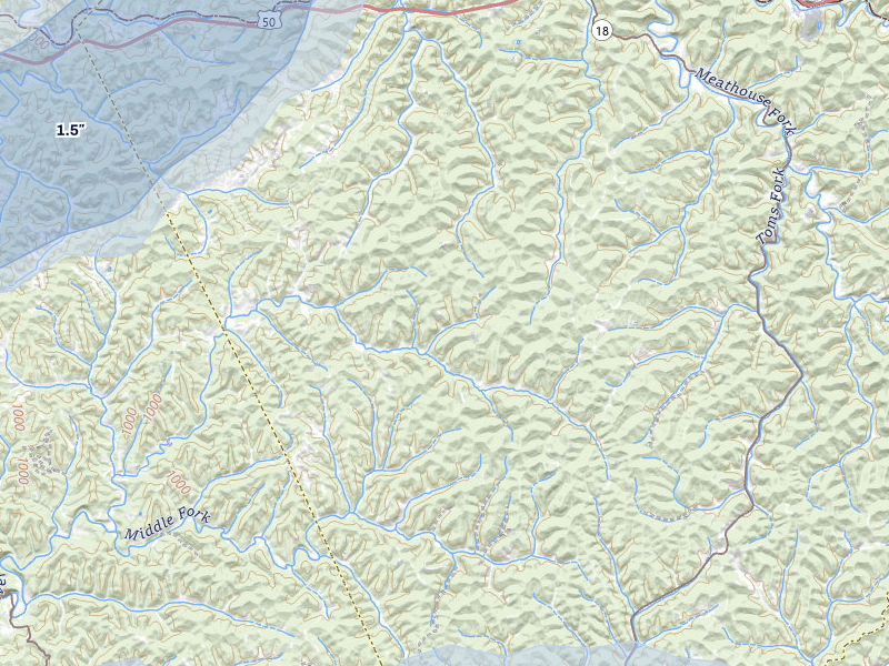 NEXRAD radar-signature map of the hail over West Union, WV