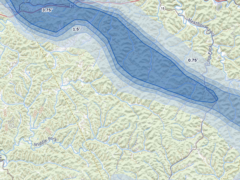 NEXRAD radar-signature map of the hail over West Union, WV