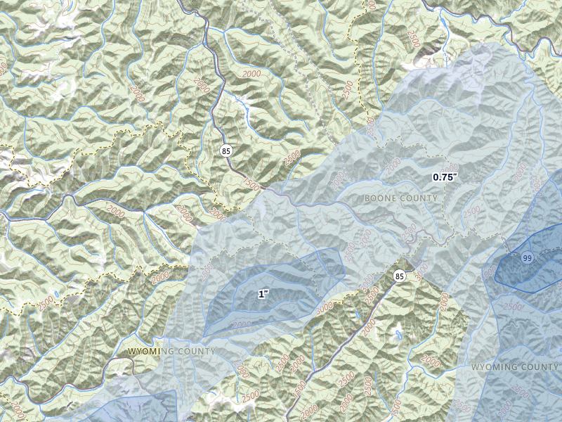 NEXRAD radar-signature map of the hail storm over Wharton, WV on Jul 4, 2026