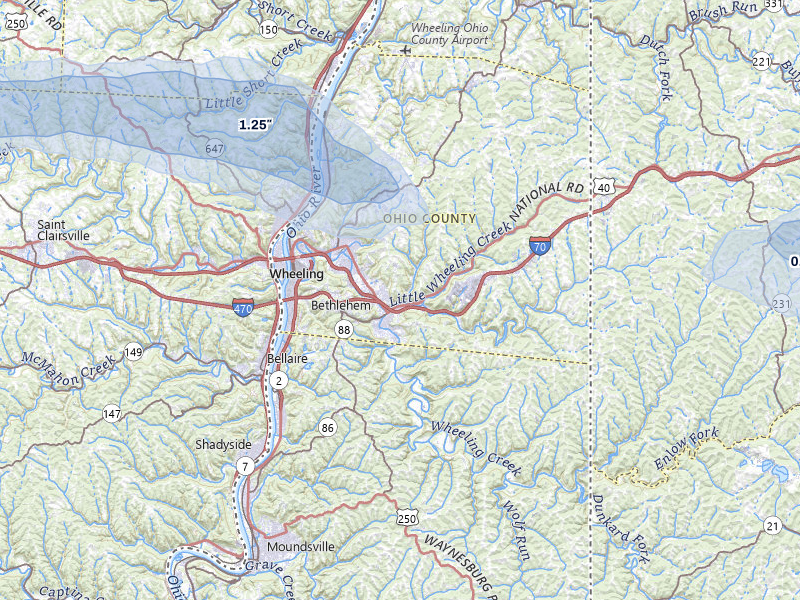 NEXRAD radar-signature map of the hail storm over Wheeling, WV on May 13, 2026