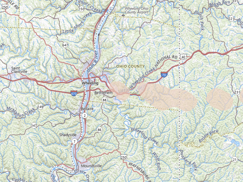 Radar-estimated hail-size map of the storm over Wheeling, WV on Jun 6, 2026