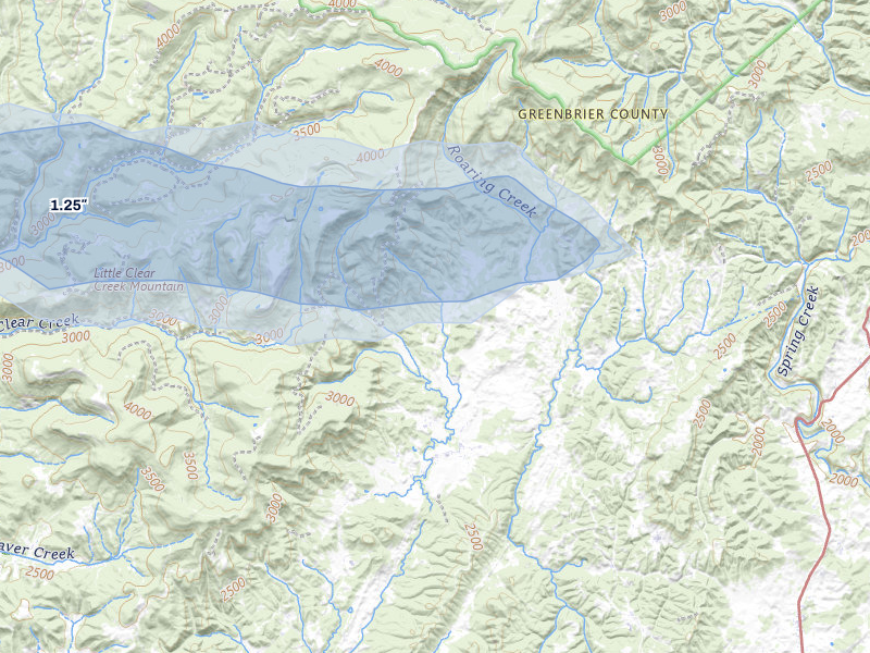 NEXRAD radar-signature map of the hail storm over Williamsburg, WV on Mar 4, 2026