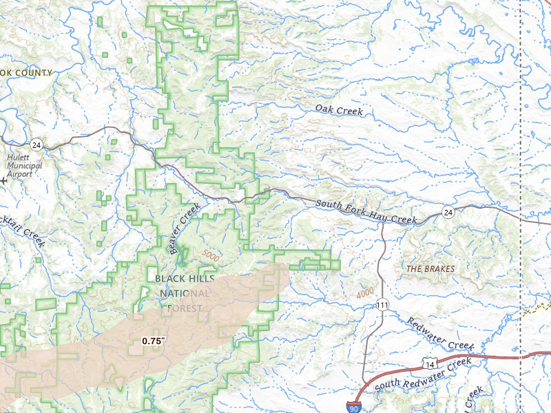Radar-estimated hail-size map of the storm over Aladdin, WY on Jun 1, 2026