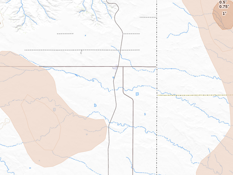 Radar-estimated hail-size map of the storm over Albin, WY on May 30, 2026